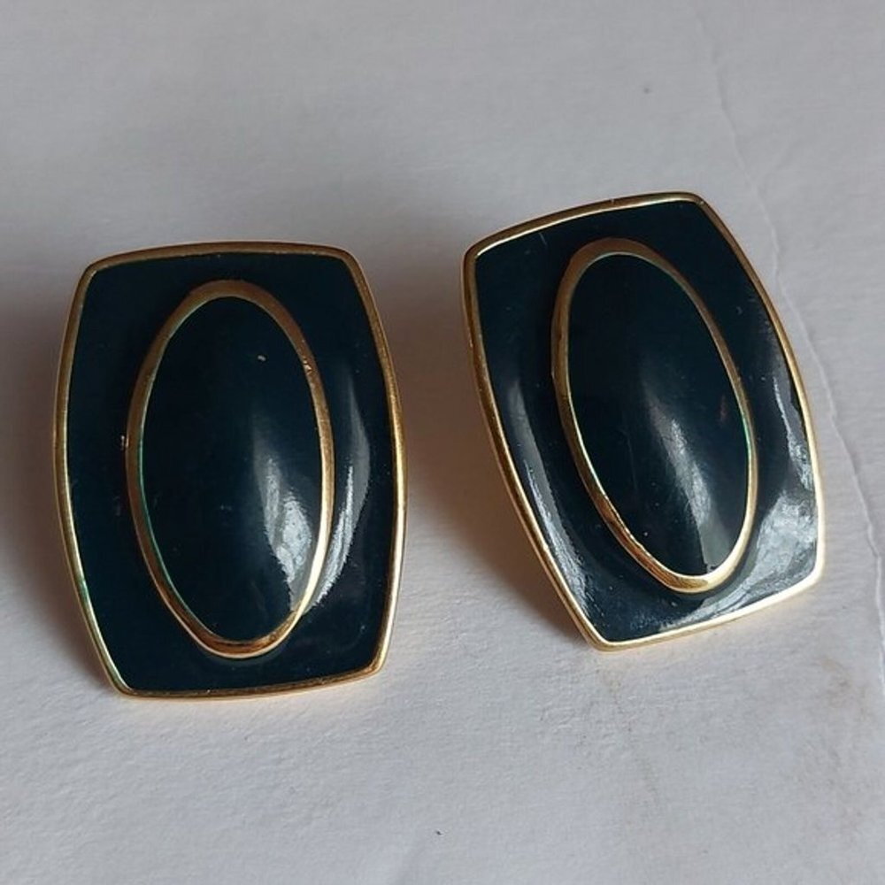 Vintage Monet Navy Blue Gold Accent Pierce Earrings